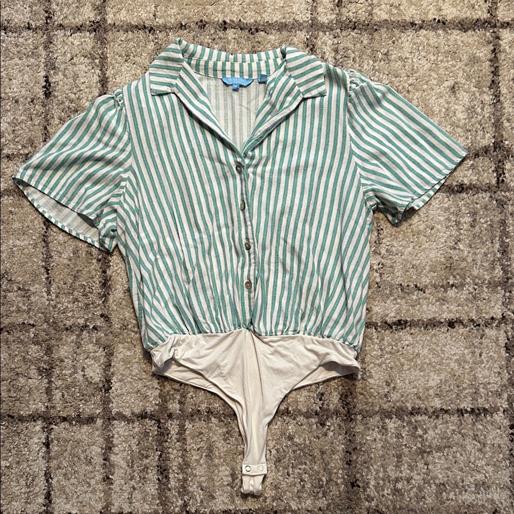Draper James Green and White Striped Bodysuit